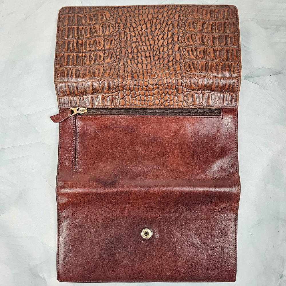 Brahmin Tuscan Croc leather wallet, two toned brown checkbook vintage wallet - Picture 6 of 10